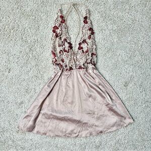 Cutest y2k vintage babydoll fairy silk satin coquette floral halter slip dress